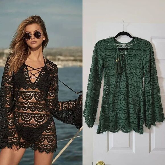 Anthropologie PilyQ Green Noah Lace Tunic Coverup XS/S - Picture 1 of 10